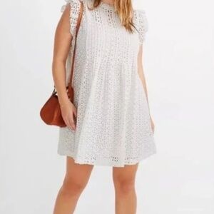 Madewell Eyelet Ruffle-Sleeve Pintuck Mini Dress